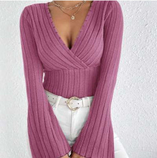 Sera Long Sleeve Top | Ribbed Knit, V-Neck