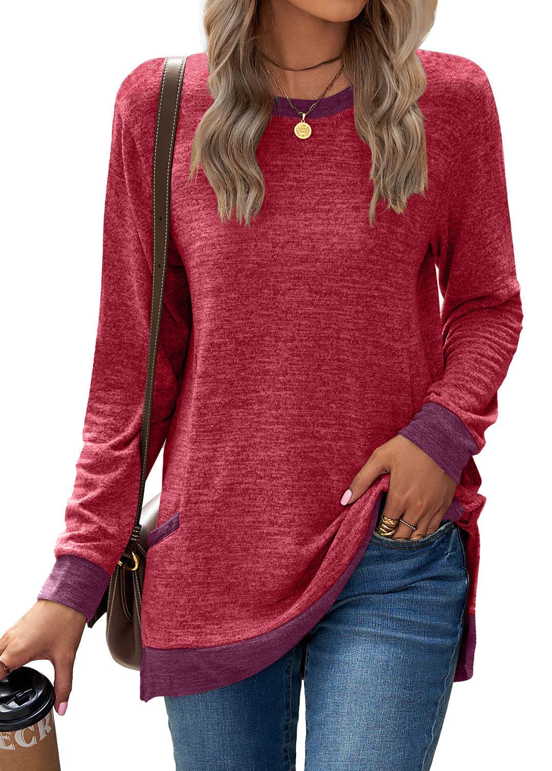 Sora Long Sleeve Pullover | Cotton Blend, Pocketed Design