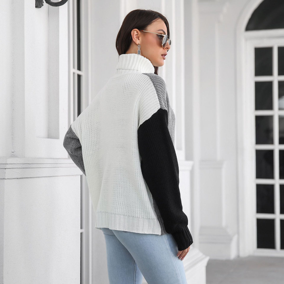 Sora Women's Sweater | Black Turtleneck, Oversized Acrylic Knit