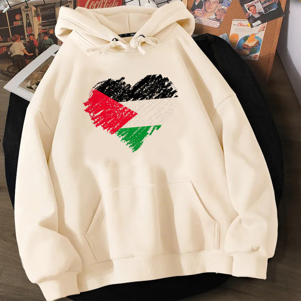 Sweat à Capuche Unisexe Surdimensionné en Polyester avec Imprimé Cœur 1