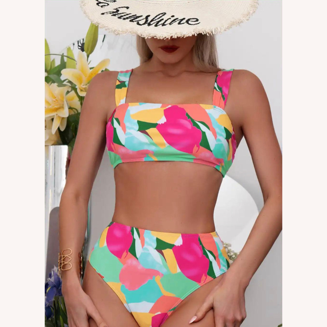 Bikini taille haute pour femme avec imprimé vif et confortable - Maillot de bain pour femme pour l'été