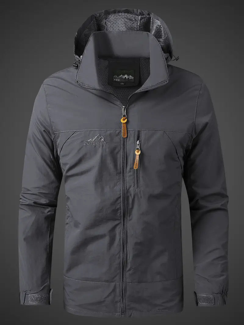 Waterproof men's outer jacket with adjustable hood - Breathable technical shell