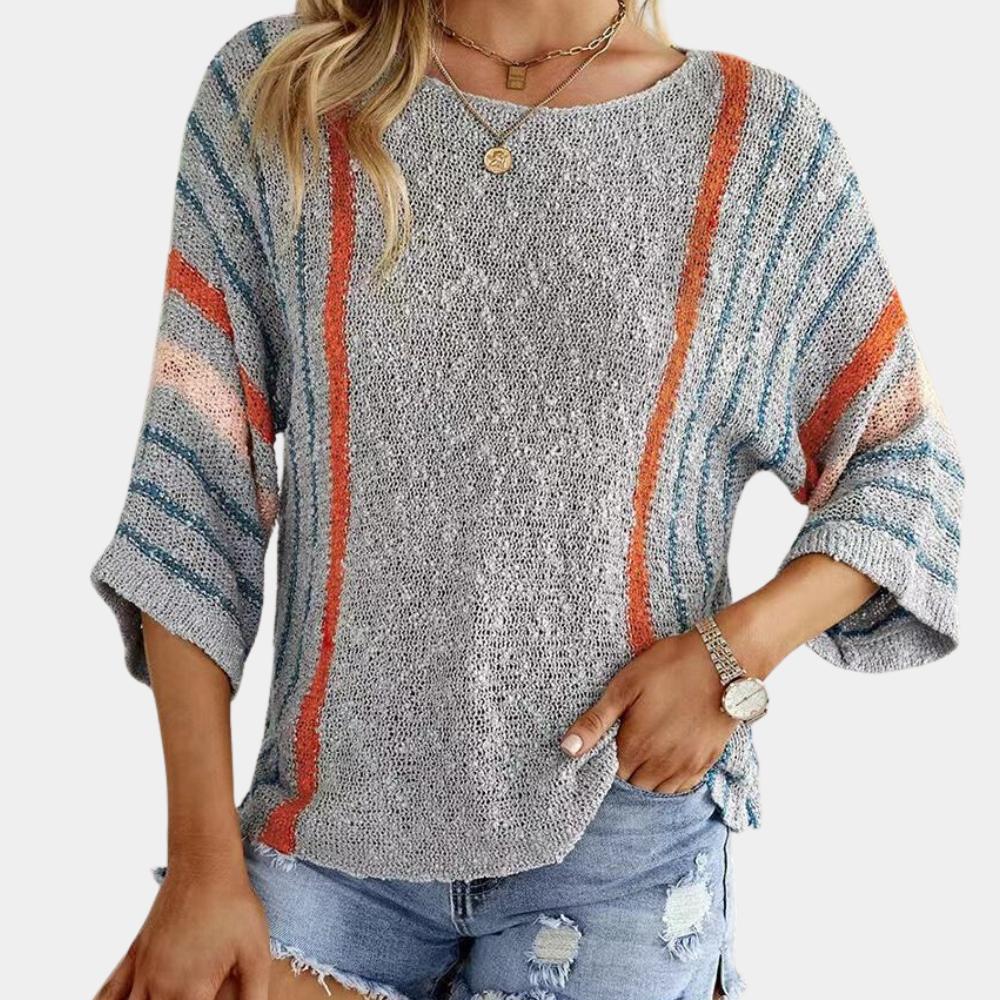 Pull tricoté rayé pour femmes Loose, léger – Confortable, décontracté et élégant, tissu doux, idéal pour toutes les saisons
