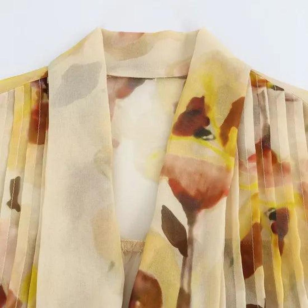 Blouse en mousseline fleurie pour femme avec nœud - Chic et élégante, manches bouffantes, idéale pour le bureau et le déjeuner