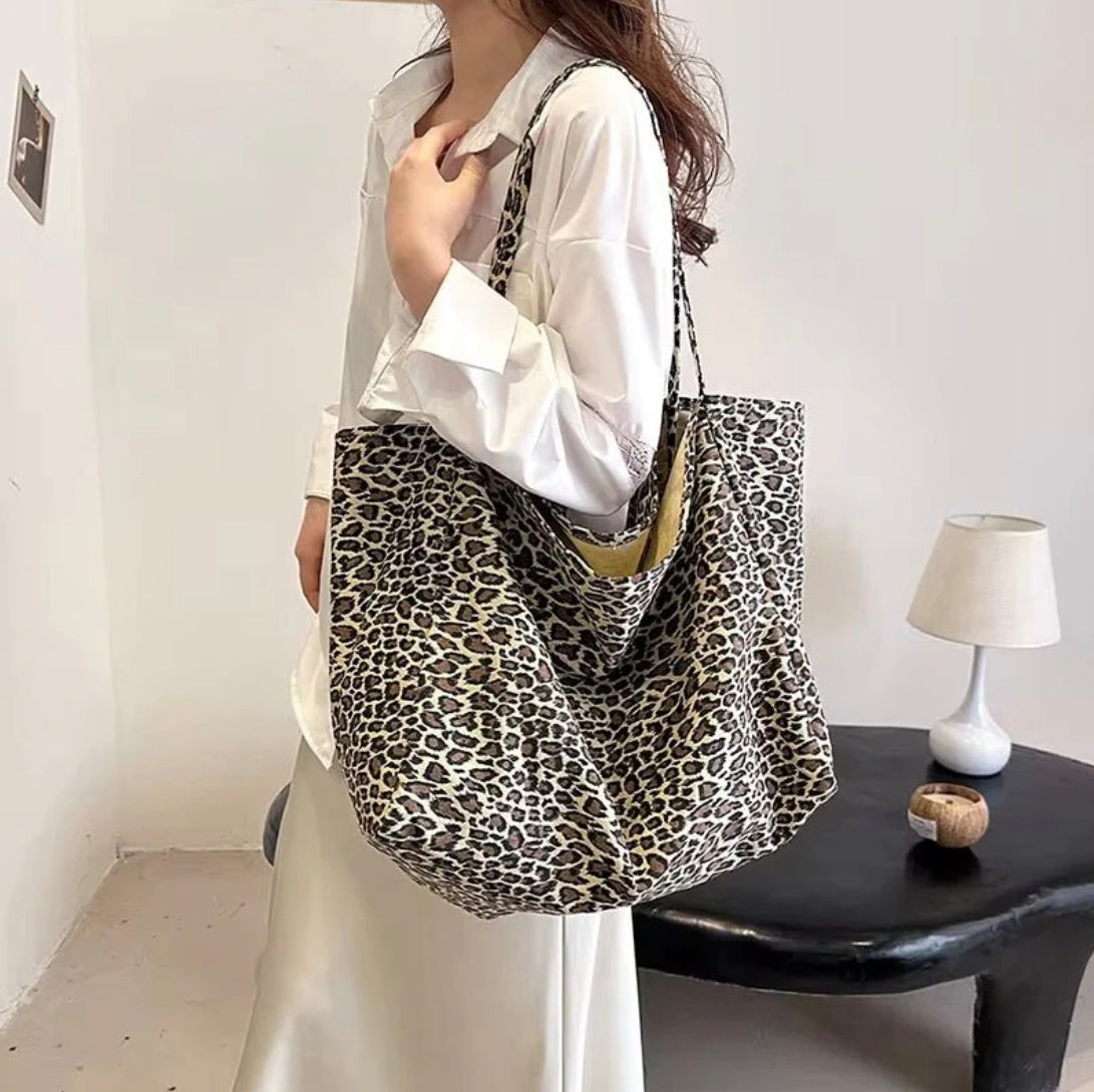 Sac de courses en polyester multicolore avec motif végétal – Élégance chic BCBG pour femmes, grande capacité et double poignée