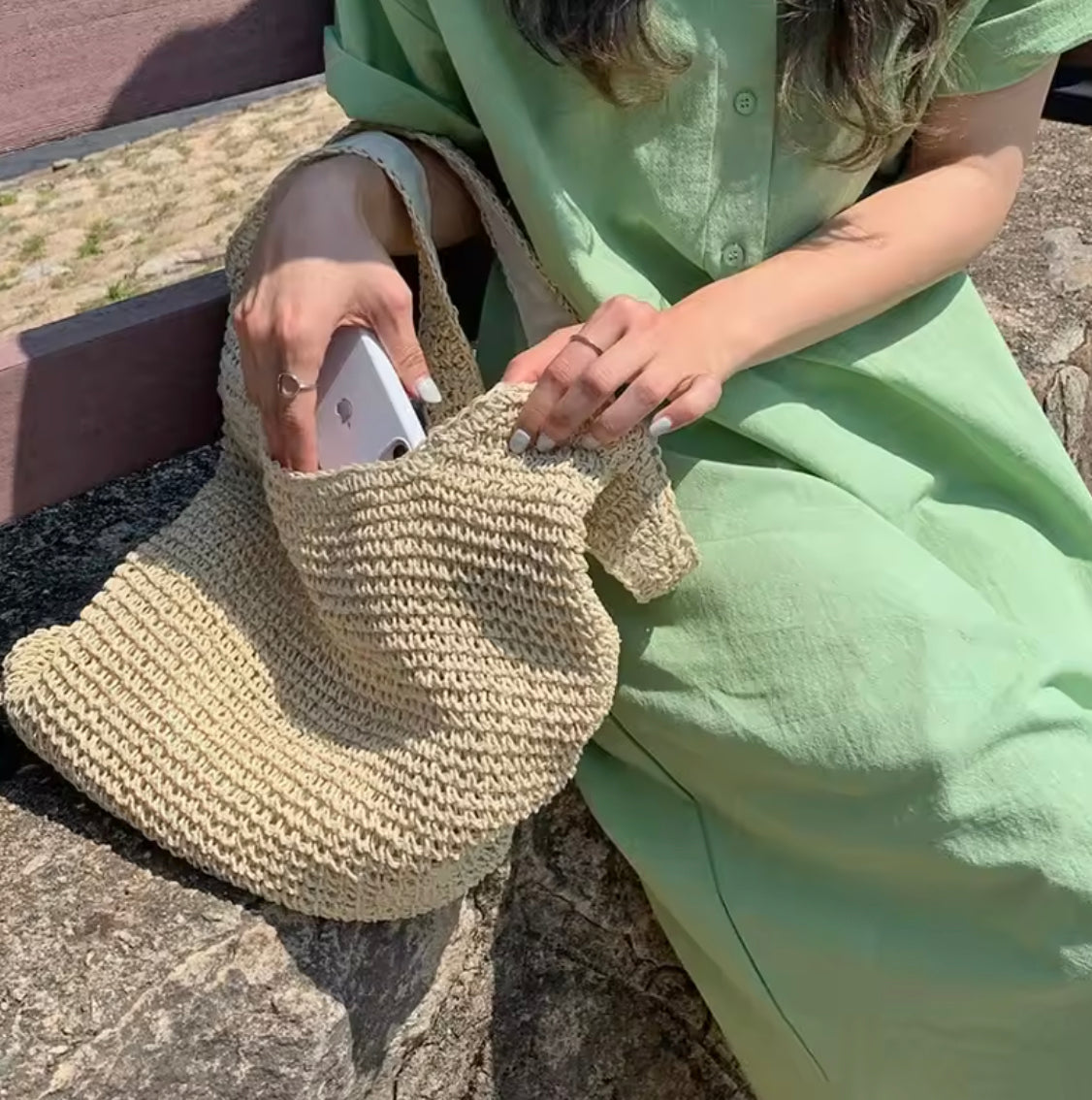 Women's Natural Straw Tote Bag – Large Spacious Bag 42 cm x 32 cm Ideal for Beach and Summer Outings