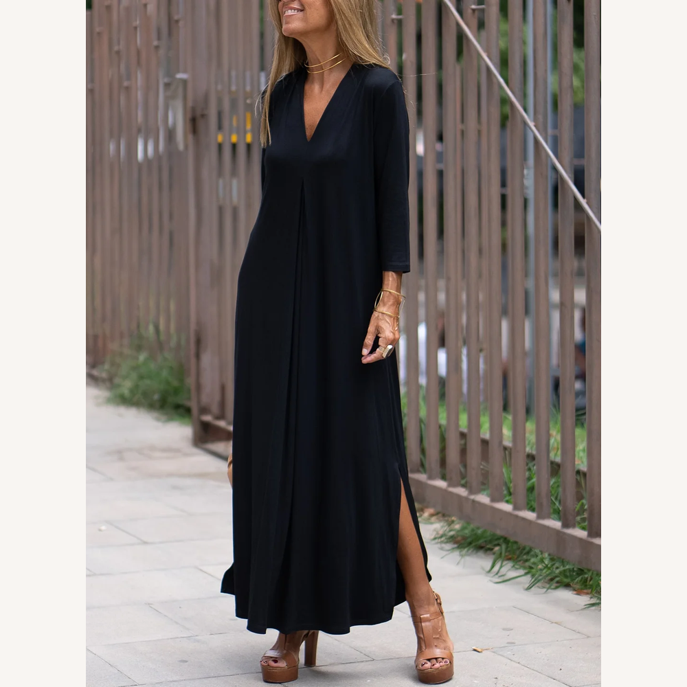 Robe décontractée en coton à col en V pour femme - Élégance et confort pour toutes les occasions