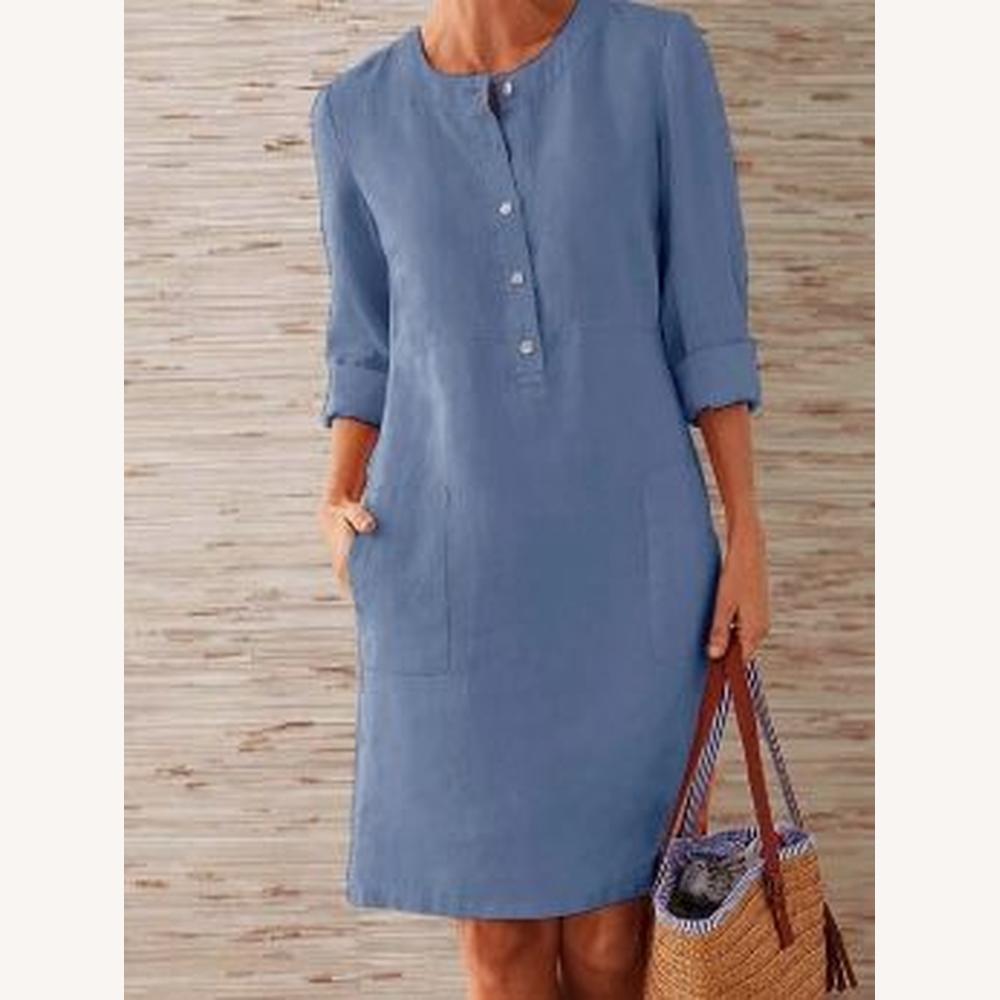 Robe élégante pour femme jusqu'aux genoux en coton et lin – Style décontracté et moderne, confort optimal