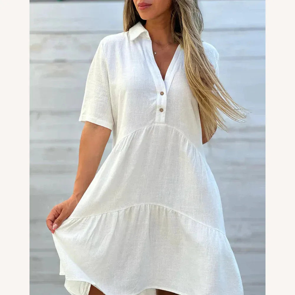 Chic Women's Summer Dress with V-Neckline and Buttons – Lightweight Long Dress for Summer