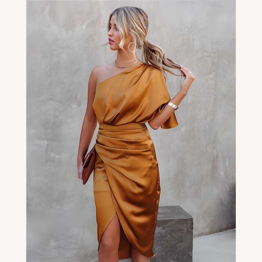 Variant image for Robe de Soirée Élégante Femme en Soie à Une Manche et Jupe Plissée – Idéale pour Événements Formels-17