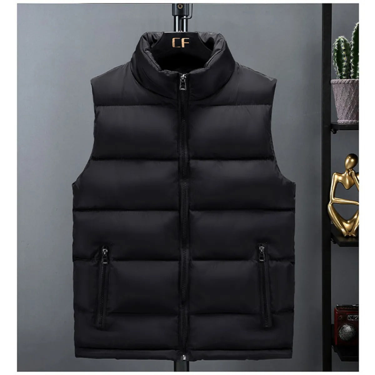 Lightweight Puffer Vest for Men with Stand-up Collar – Casual Polyester Jacket