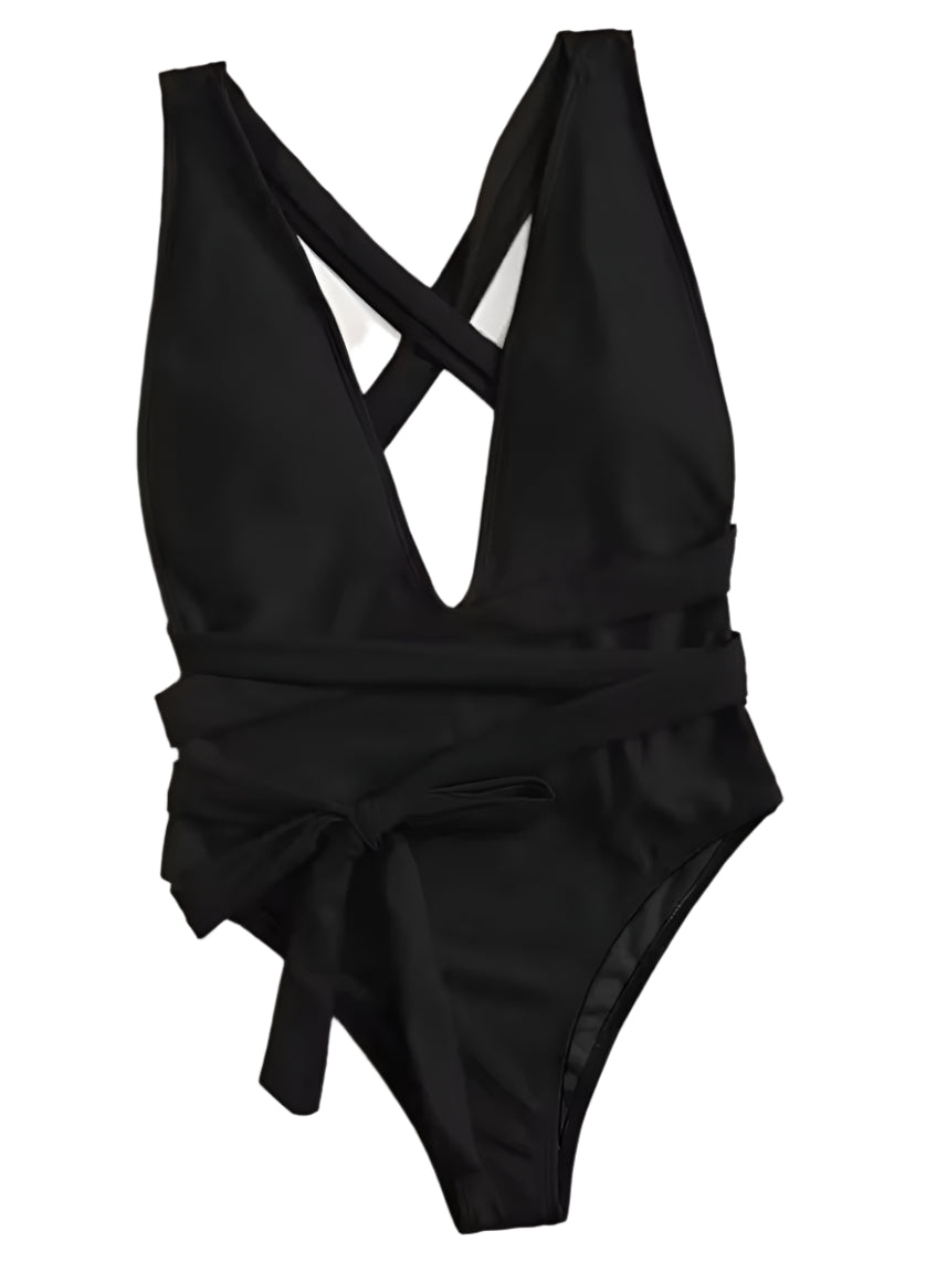 Maillot de bain une pièce pour femme avec laçage profond – Style bohème chic, décolleté plongeant, design enveloppant