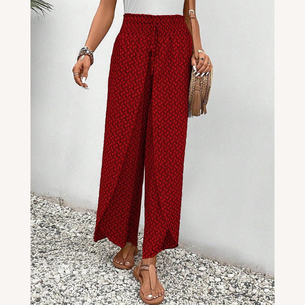 Pantalon fluide pour femme à imprimé géométrique raffiné – Taille haute et jambes larges en coton doux