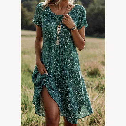 Robe midi élégante pour femme à pois verts et manches courtes – Élégante et polyvalente