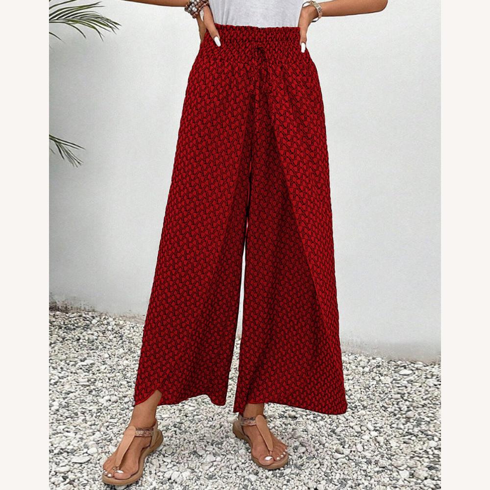 Pantalon fluide pour femme à imprimé géométrique raffiné – Taille haute et jambes larges en coton doux