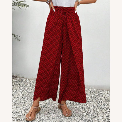 Pantalon fluide pour femme à imprimé géométrique raffiné – Taille haute et jambes larges en coton doux