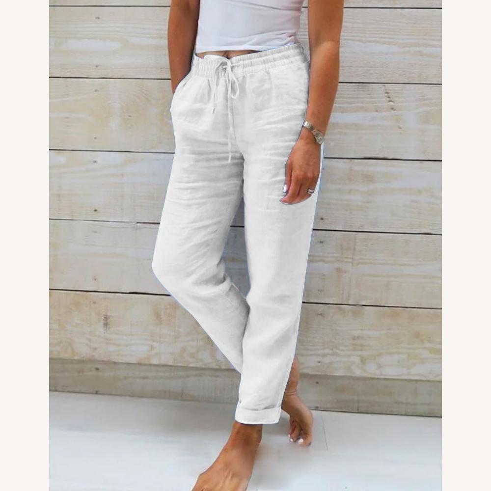 Pantalon droit décontracté pour femme en tissu confortable – Disponible en bleu, kaki, gris, blanc et vert