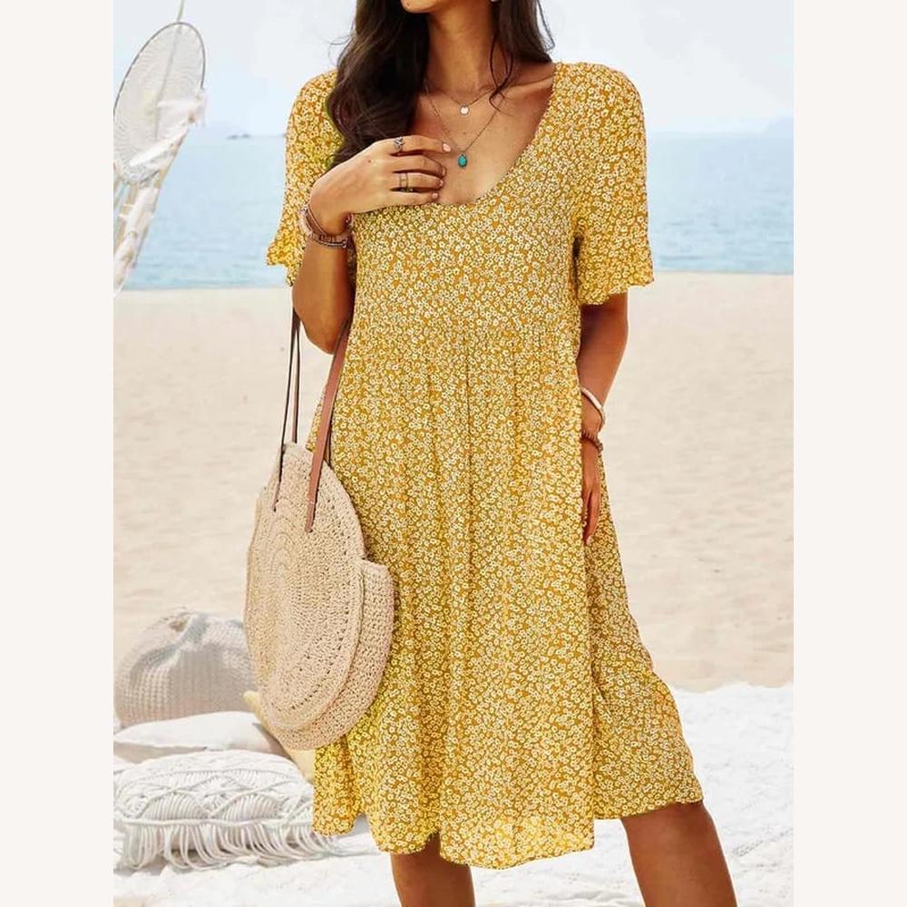 Robe mi-longue pour femme à motif floral – Élégante, confortable et polyvalente pour toutes les occasions