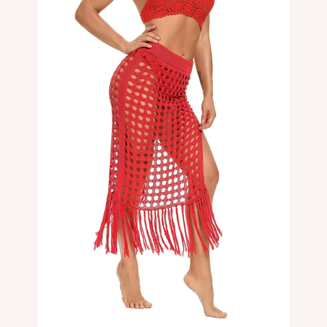 Housse en crochet bohème avec pompons – Style élégant et polyvalent pour femmes, tailles S, M, L