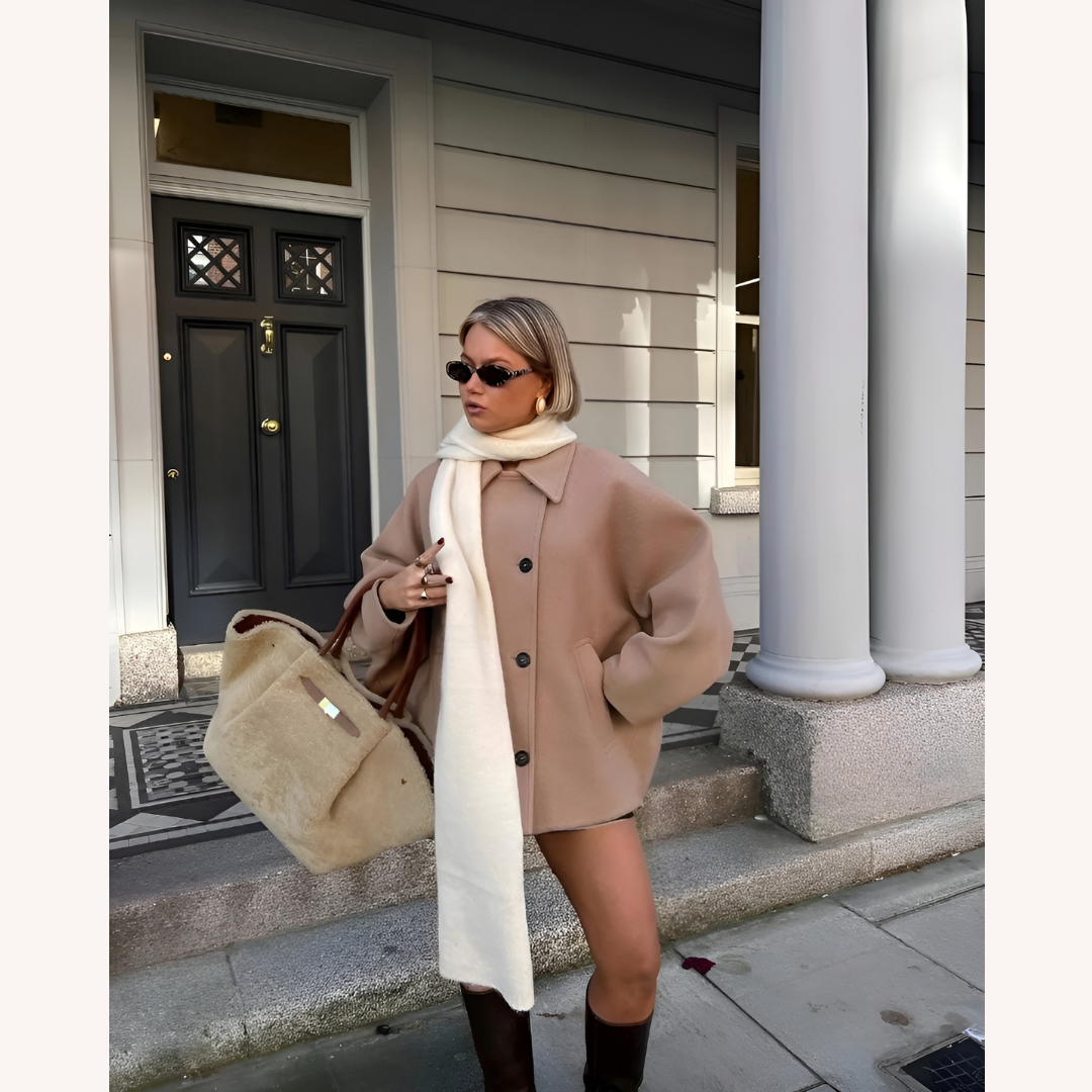 Women's Winter Coat Beige Size M Wool Blend Oversize