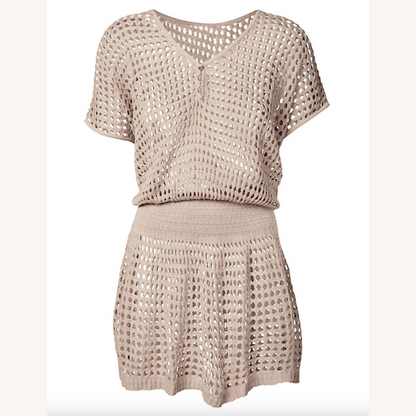 Mini Transparent Women's Beach Dress with V-Neck and Skater Skirt – Summer Elegance for Beach Outfit