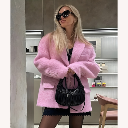 Veste blazer pour femme en polyester à fausse fourrure