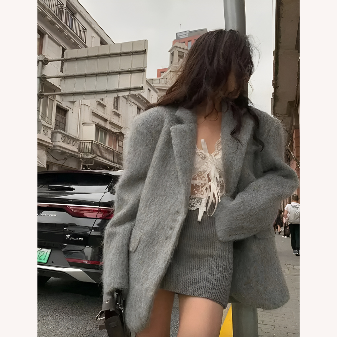 Veste blazer pour femme en polyester à fausse fourrure