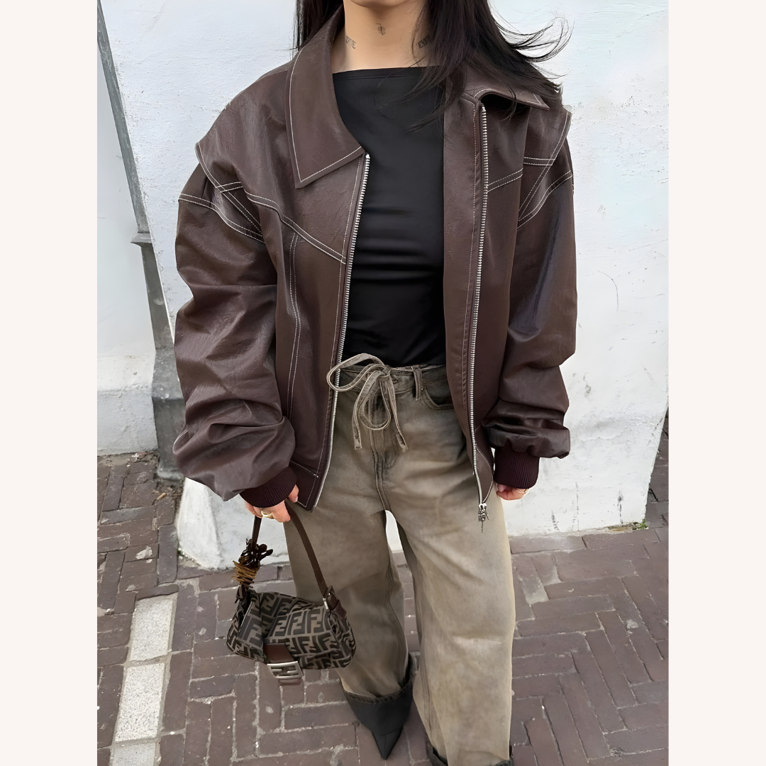 Veste aviateur ample pour femme rouge taille M cuir végétal imitation