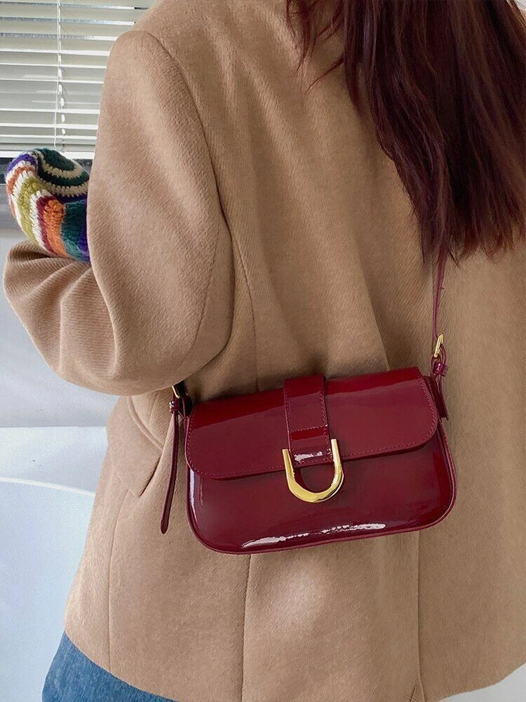 Patent Leather Shoulder Bag for Women – Chic and Elegant Bag with Buckle and Shiny Finish