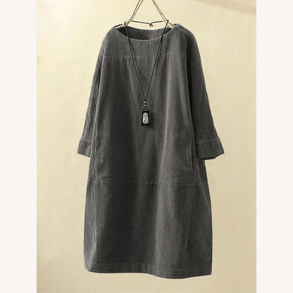 Robe pour femme en velours côtelé coupe trapèze – Élégante et confortable, col rond, longueur au-dessus du genou, disponible en plusieurs couleurs