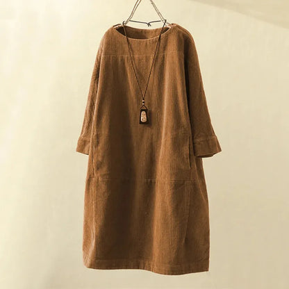 Robe pour femme en velours côtelé coupe trapèze – Élégante et confortable, col rond, longueur au-dessus du genou, disponible en plusieurs couleurs