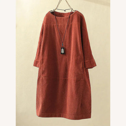 Robe pour femme en velours côtelé coupe trapèze – Élégante et confortable, col rond, longueur au-dessus du genou, disponible en plusieurs couleurs