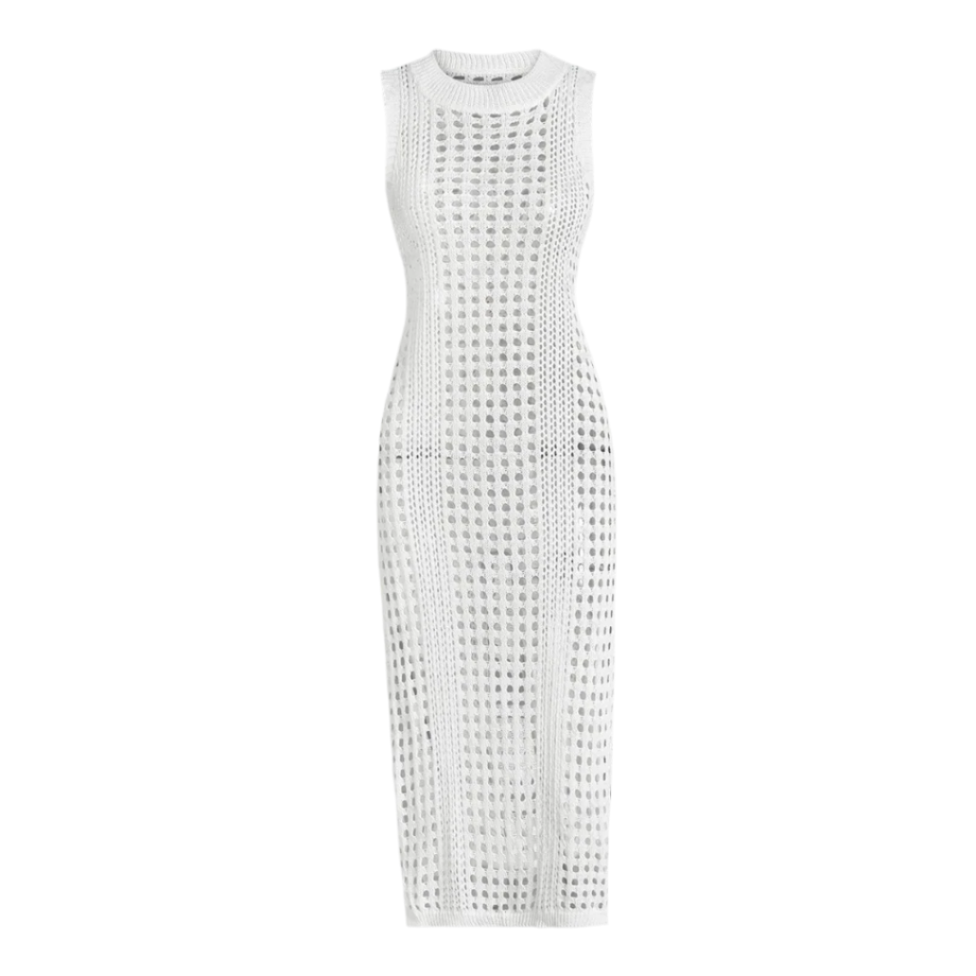Robe de plage en crochet élégante pour femme – Midi confortable avec fente latérale en mélange de coton