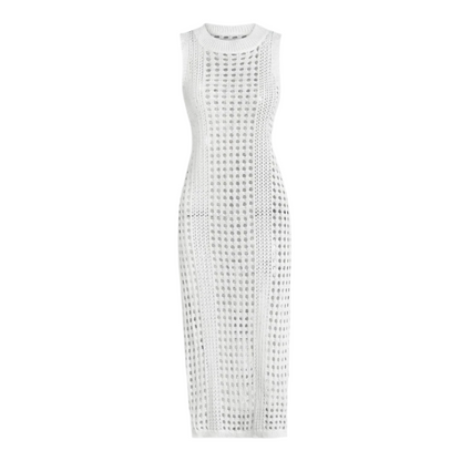 Robe de plage en crochet élégante pour femme – Midi confortable avec fente latérale en mélange de coton