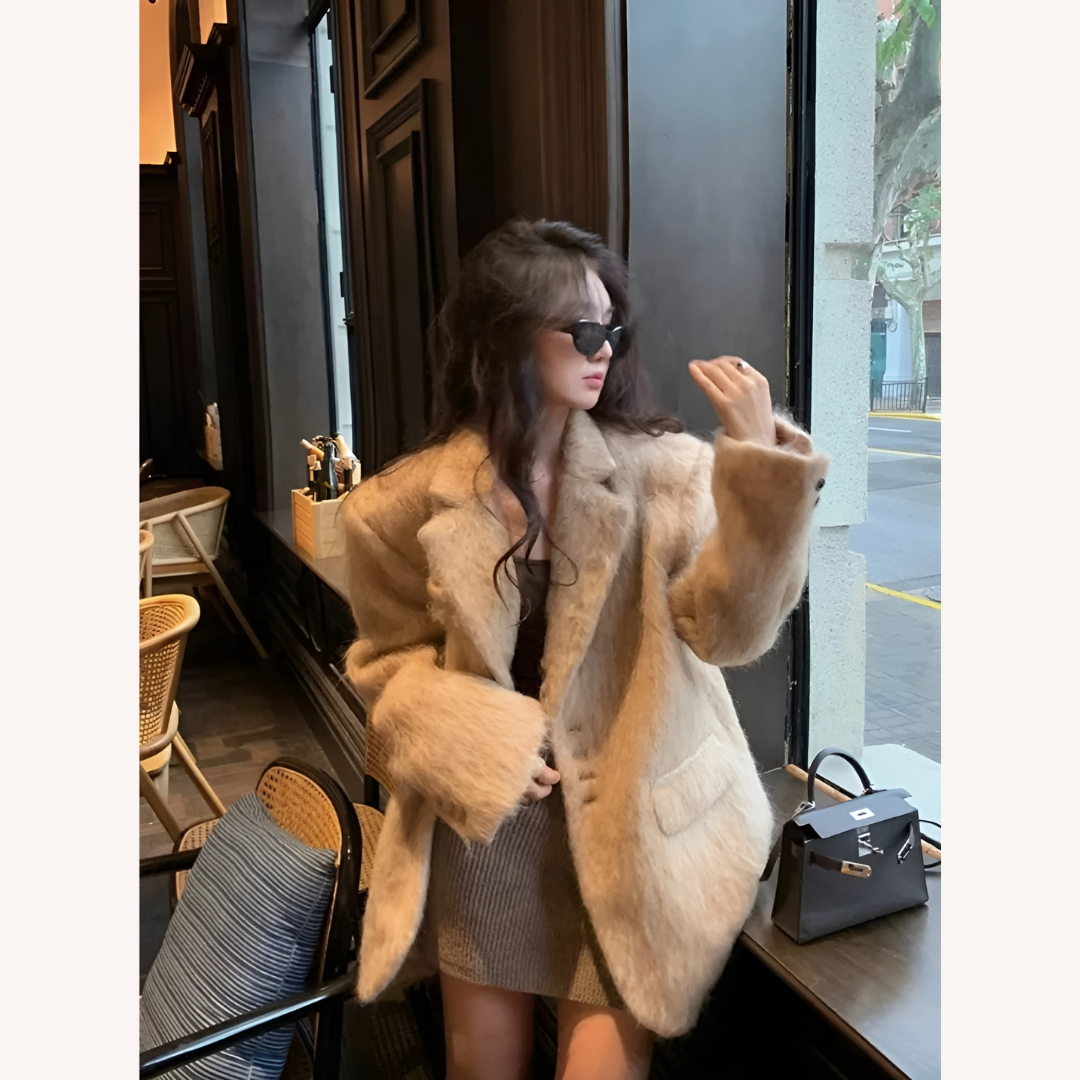 Veste blazer pour femme en polyester à fausse fourrure