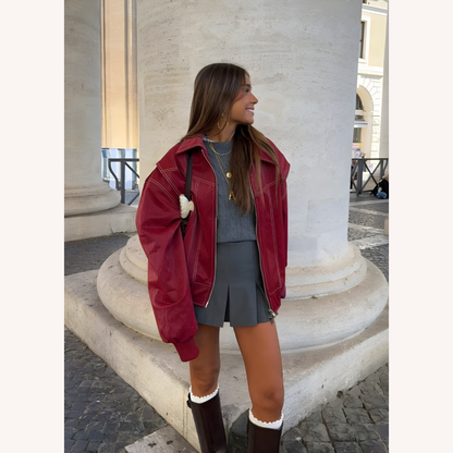 Veste aviateur ample pour femme rouge taille M cuir végétal imitation