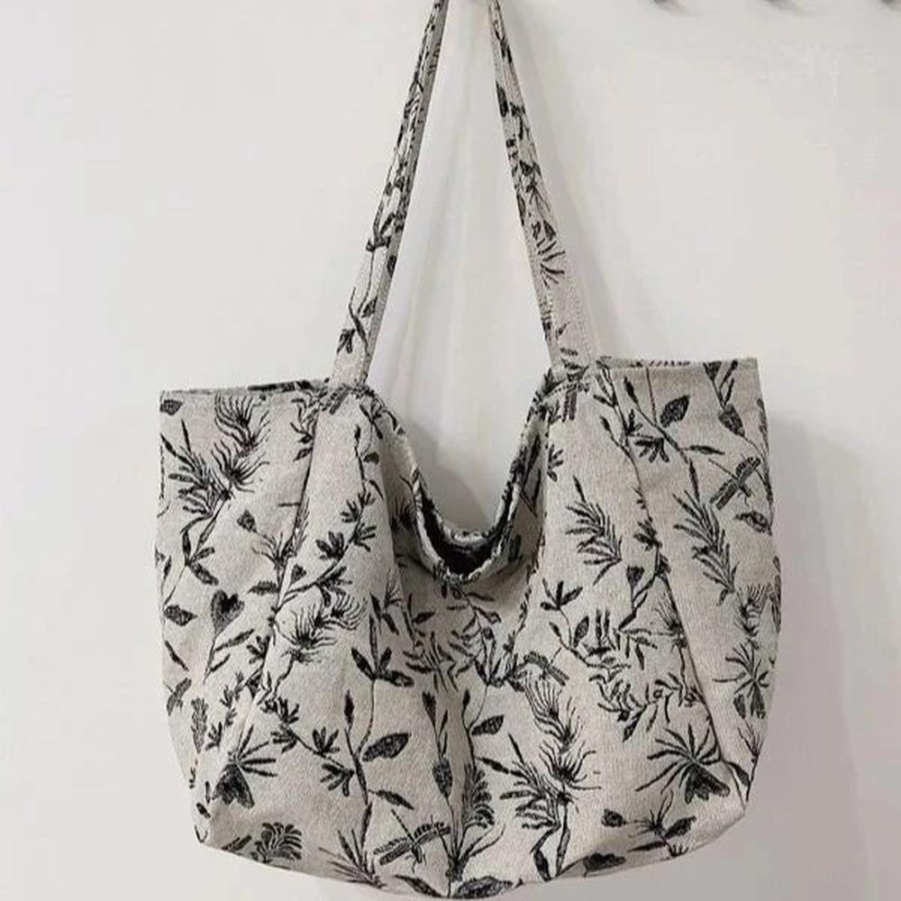 Sac de courses en polyester multicolore avec motif végétal – Élégance chic BCBG pour femmes, grande capacité et double poignée