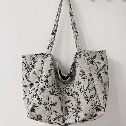 Sac de courses en polyester multicolore avec motif végétal – Élégance chic BCBG pour femmes, grande capacité et double poignée