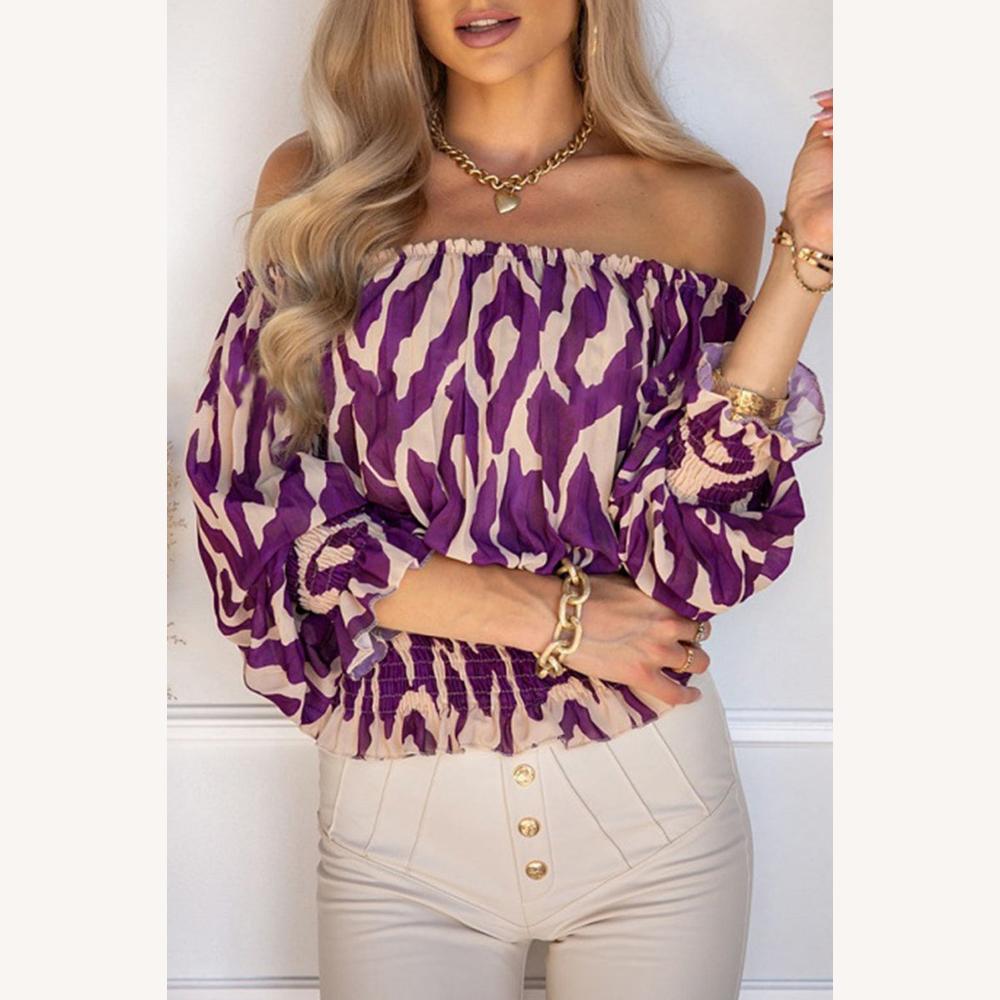 Blouse femme à épaules dénudées imprimé animal avec taille froncée – Style bohème élégant