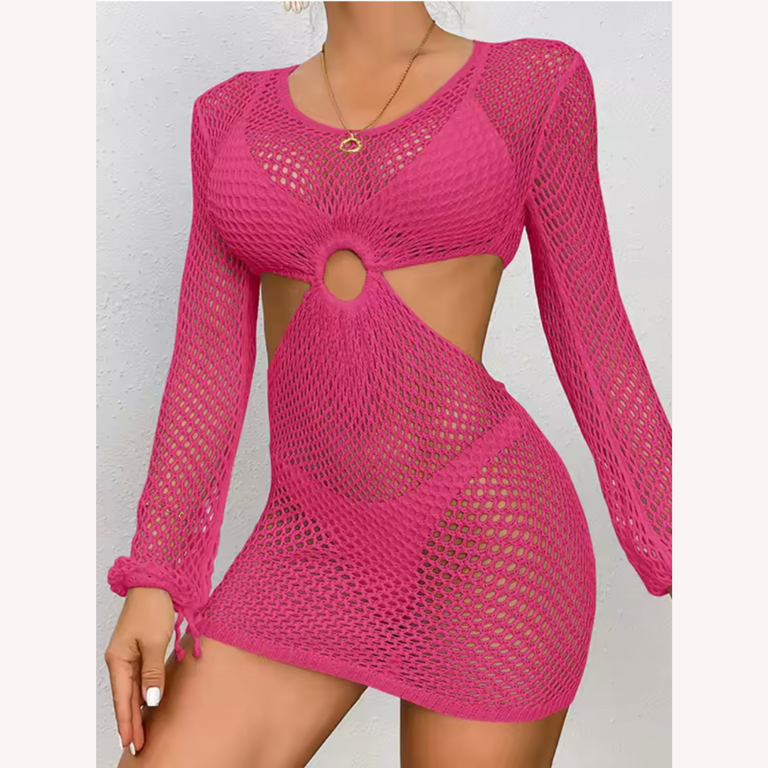 Women's Long Sleeve Boho Beach Dress with Crochet Details – Casual Elegance and Lightweight Fabric