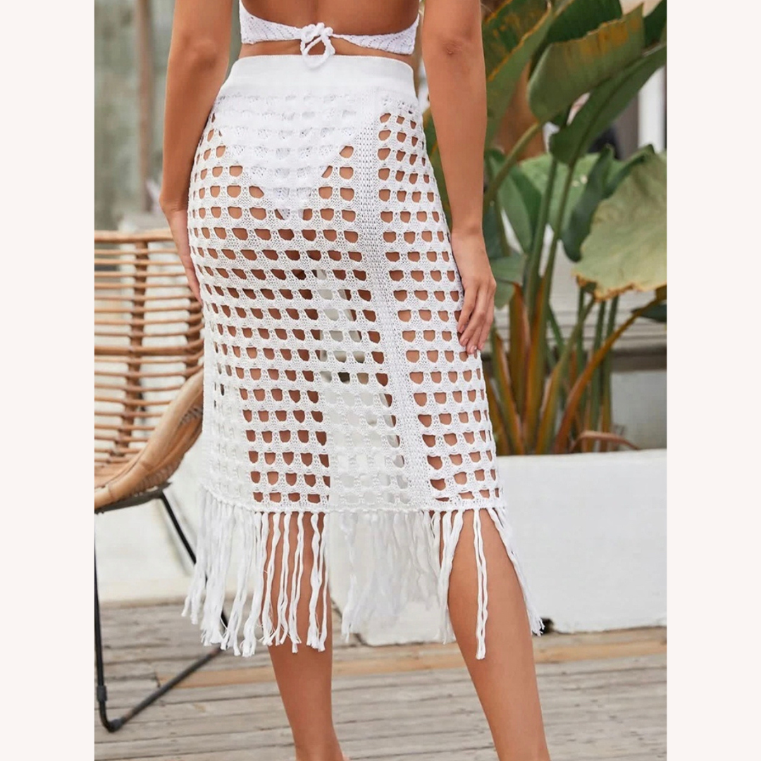 Housse en crochet bohème avec pompons – Style élégant et polyvalent pour femmes, tailles S, M, L