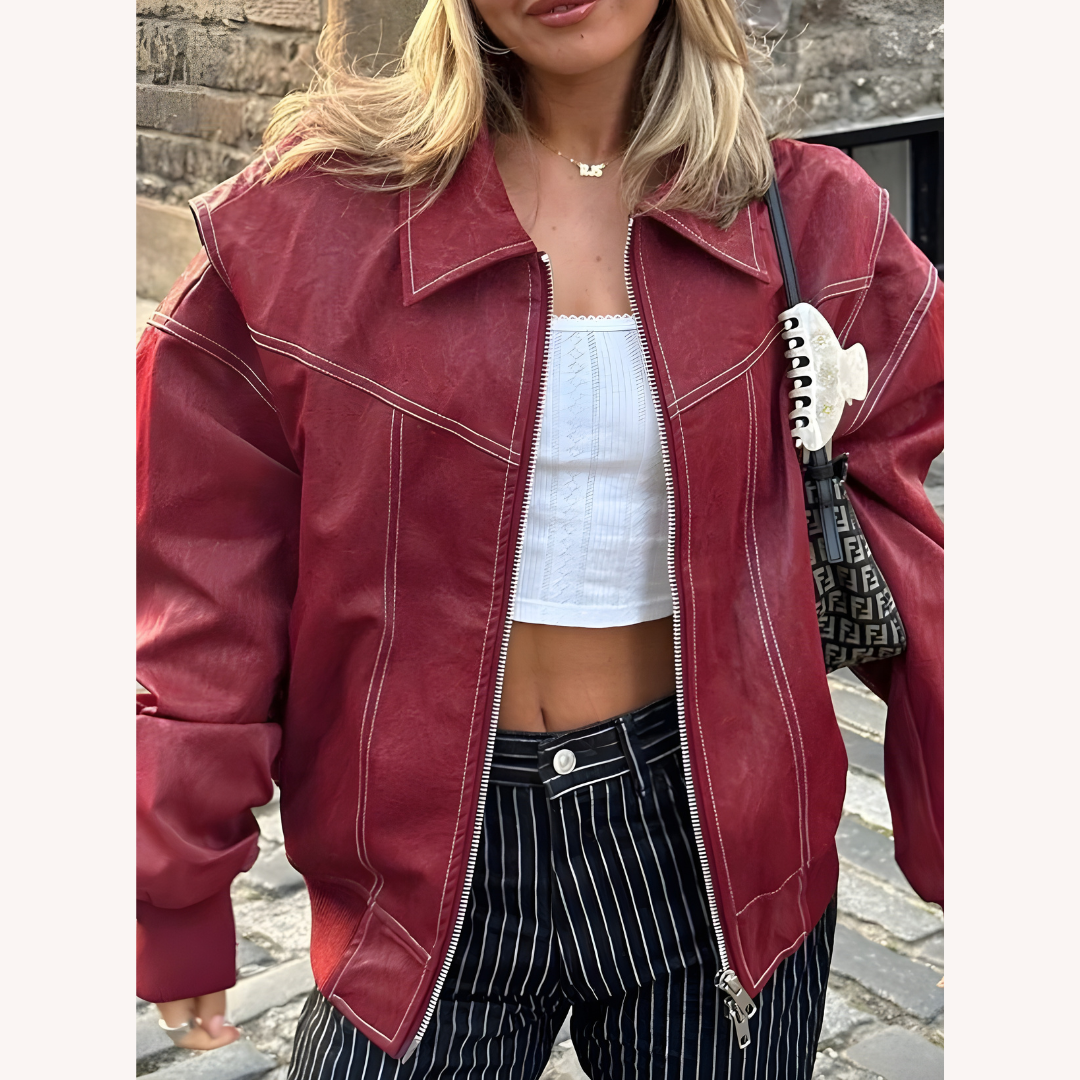 Veste aviateur ample pour femme rouge taille M cuir végétal imitation