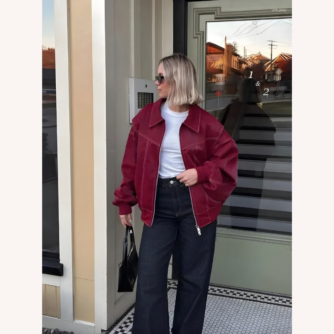 Veste aviateur ample pour femme rouge taille M cuir végétal imitation