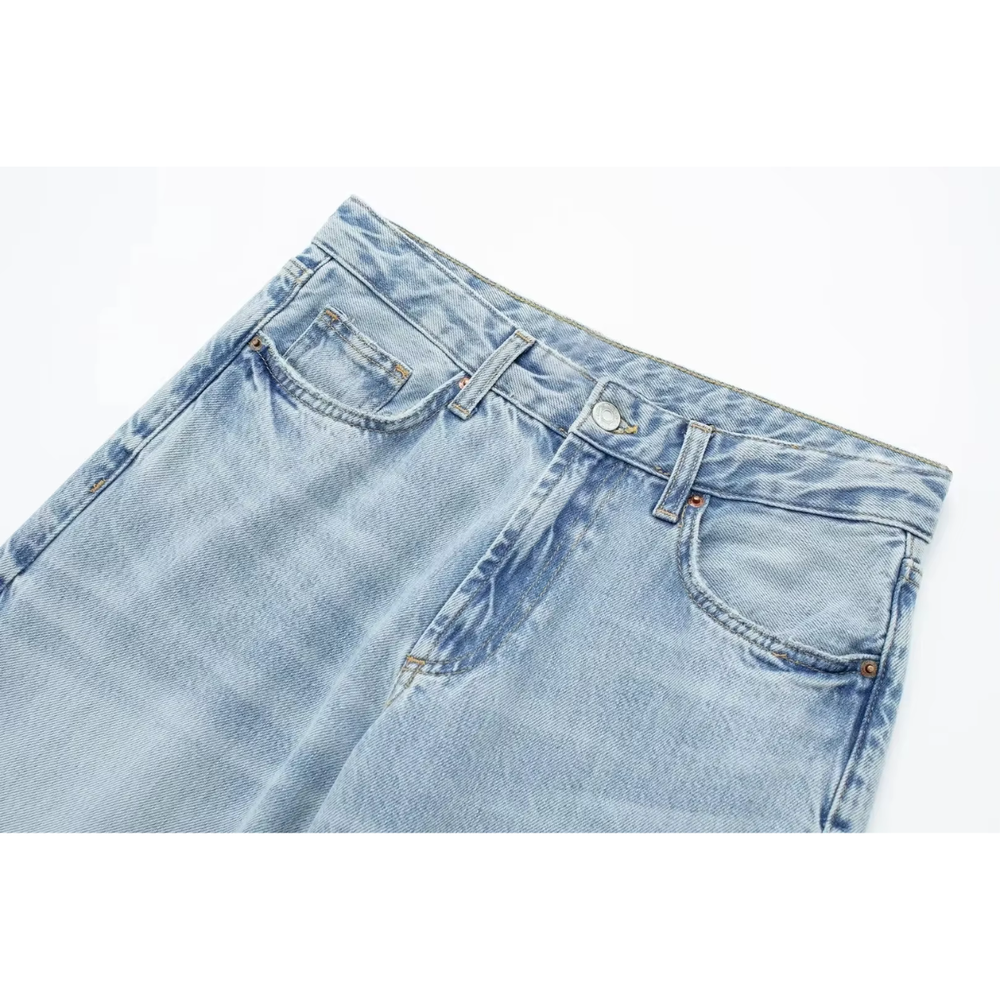 Jean pour femme taille haute bleu clair taille M denim extensible