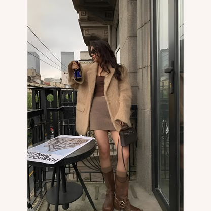 Veste blazer pour femme en polyester à fausse fourrure