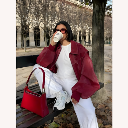 Veste aviateur ample pour femme rouge taille M cuir végétal imitation