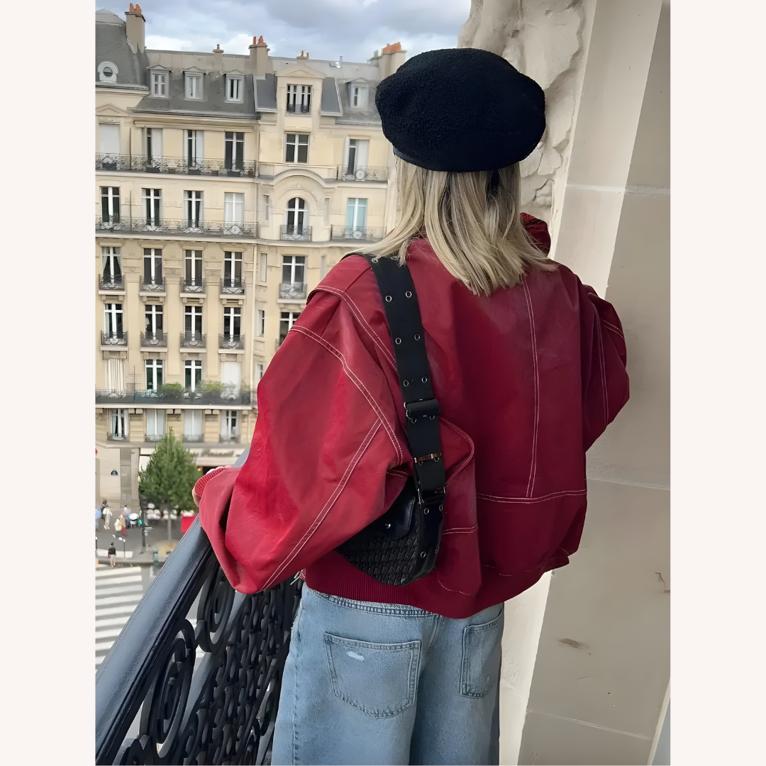 Veste aviateur ample pour femme rouge taille M cuir végétal imitation