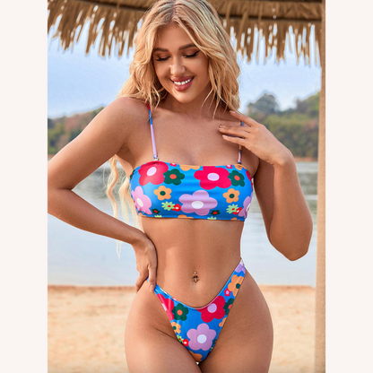 Maillot de bain à bretelles pour femme, couvrant entièrement – Motif floral bohème élégant pour l'été