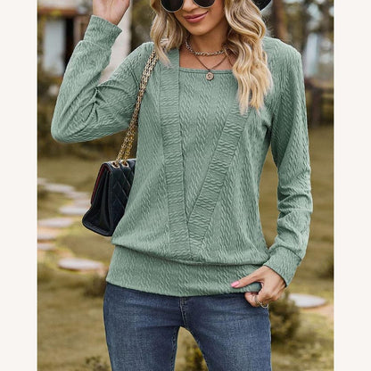 Pull en maille texturée pour femme avec encolure carrée et manches longues – Élégant et confortable pour un style décontracté