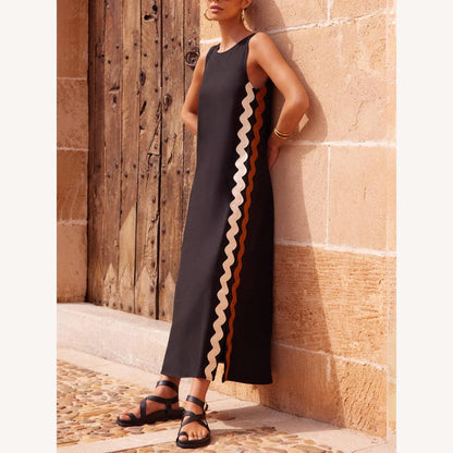 Robe longue rayée sans manches ample pour femme avec fente latérale – Confortable et élégante pour le printemps et l'été